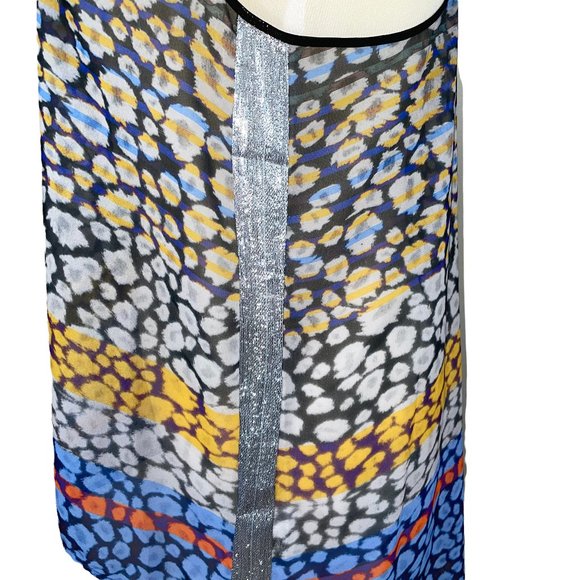 New Clover Canyon Long Print Chiffon Sleeveless Top Tunic Silver Contrast - Picture 10 of 11